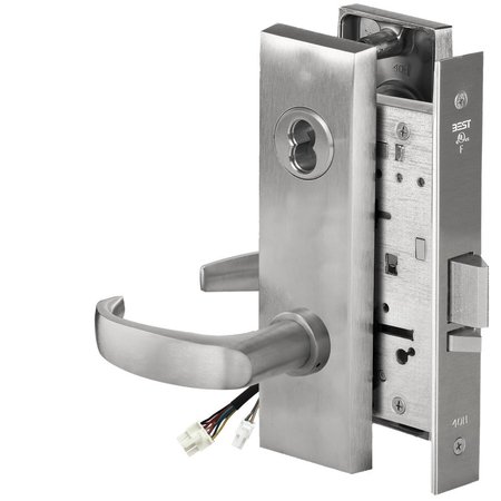 BEST Fail Secure, 24V, Electrified Mortise Lock, 14 Lever, M Escutcheon, Satin Chrome 45HW7DEU14M626